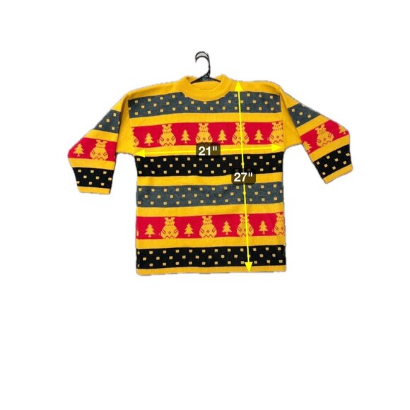 Vintage Holiday Sweater Yellow Red Crewneck Pullover Stripes Cozy Christmas - Picture 6 of 8
